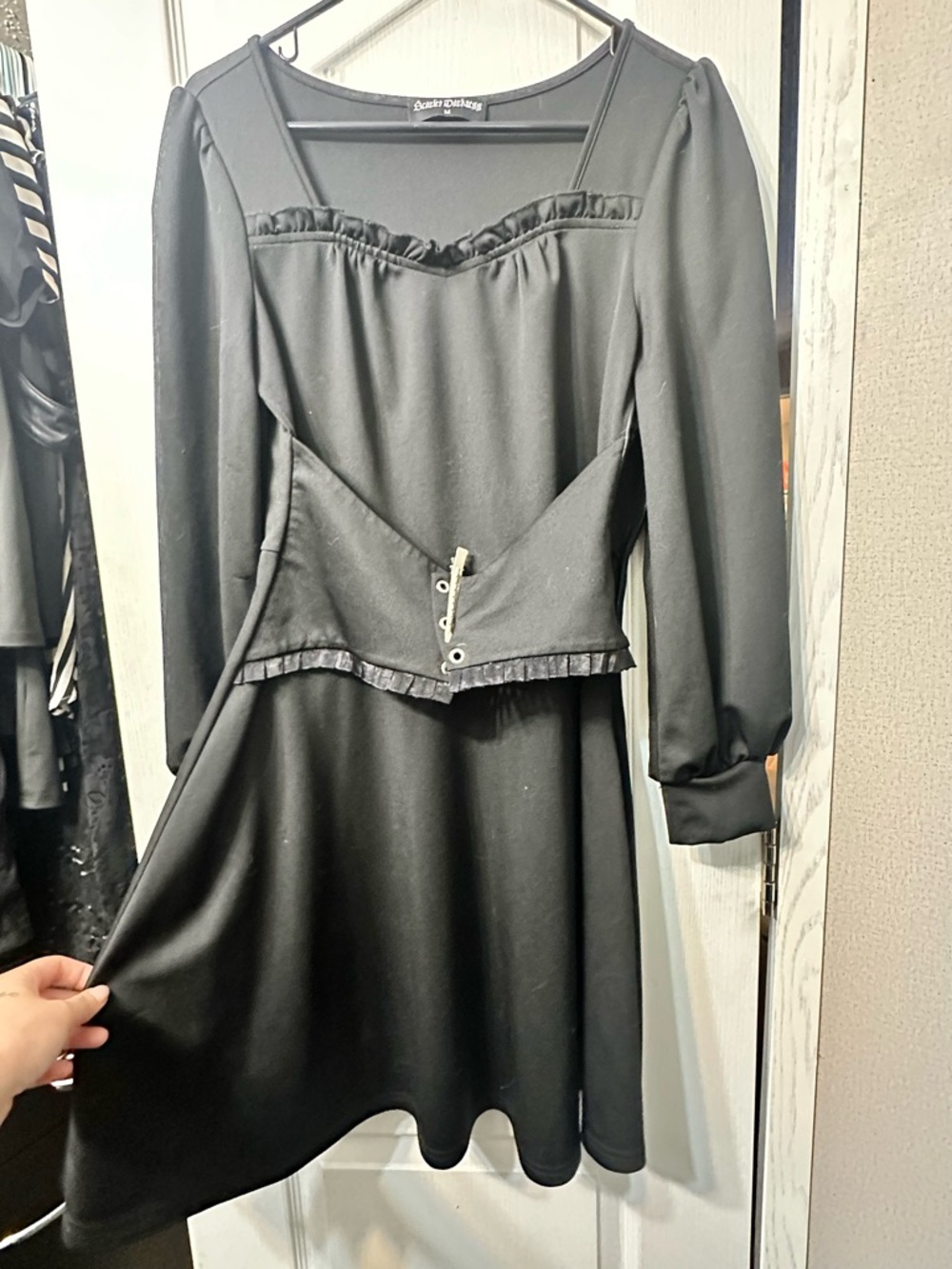 Black Long-Sleeve Fit & Lace-Trim Dress by Jessica Carol
